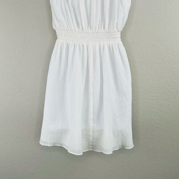 All in Favor White Cotton Gauze Square Neck Sleeveless Smocked Mini Dress XS/SM - Picture 11 of 12